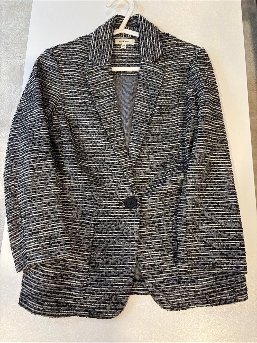 Black and White Textured Single-Button Blazer